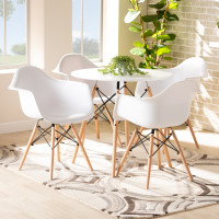 Baxton Studio AY-PC12-White-5PC Dining Set Galen Modern and Contemporary White Finished Polypropylene Plastic and Oak Brown Finished Wood 5-Piece Dining Set 